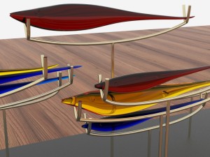 glass fish on gilded pillars 3D Model