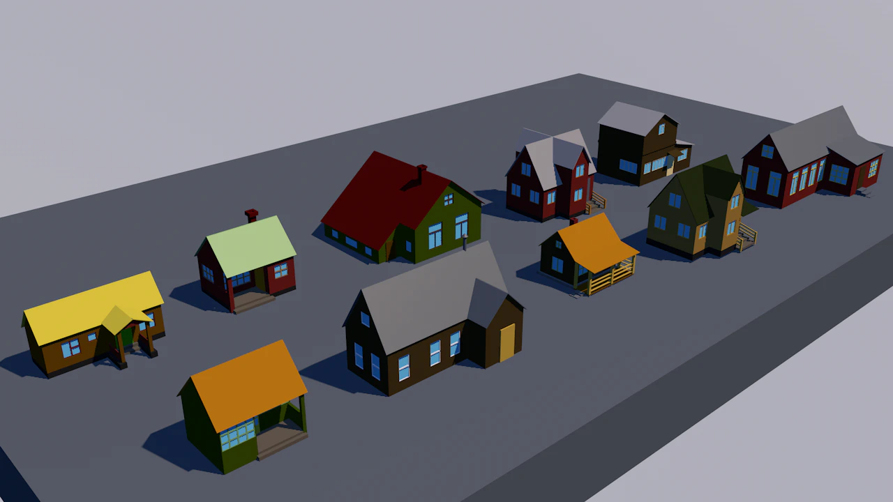 10 dom&oacute;w Model 3D .c4d .max .obj .3ds .fbx .stl .blend 