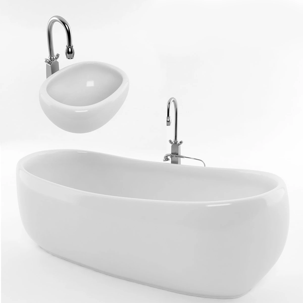 bathtub and sink 3D Model .c4d .max .obj .3ds .fbx .stl .blend 