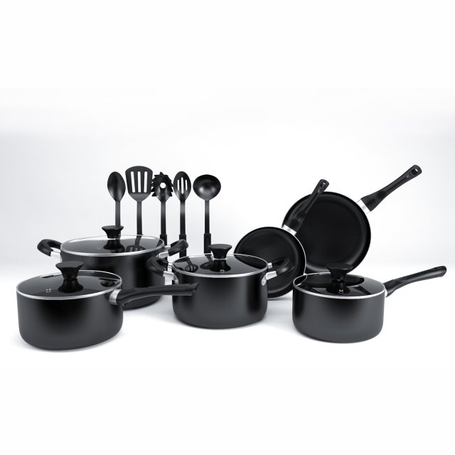 cook n home 15 piece non stick black 3D 모델 .c4d .max .obj .3ds .fbx .stl .blend 