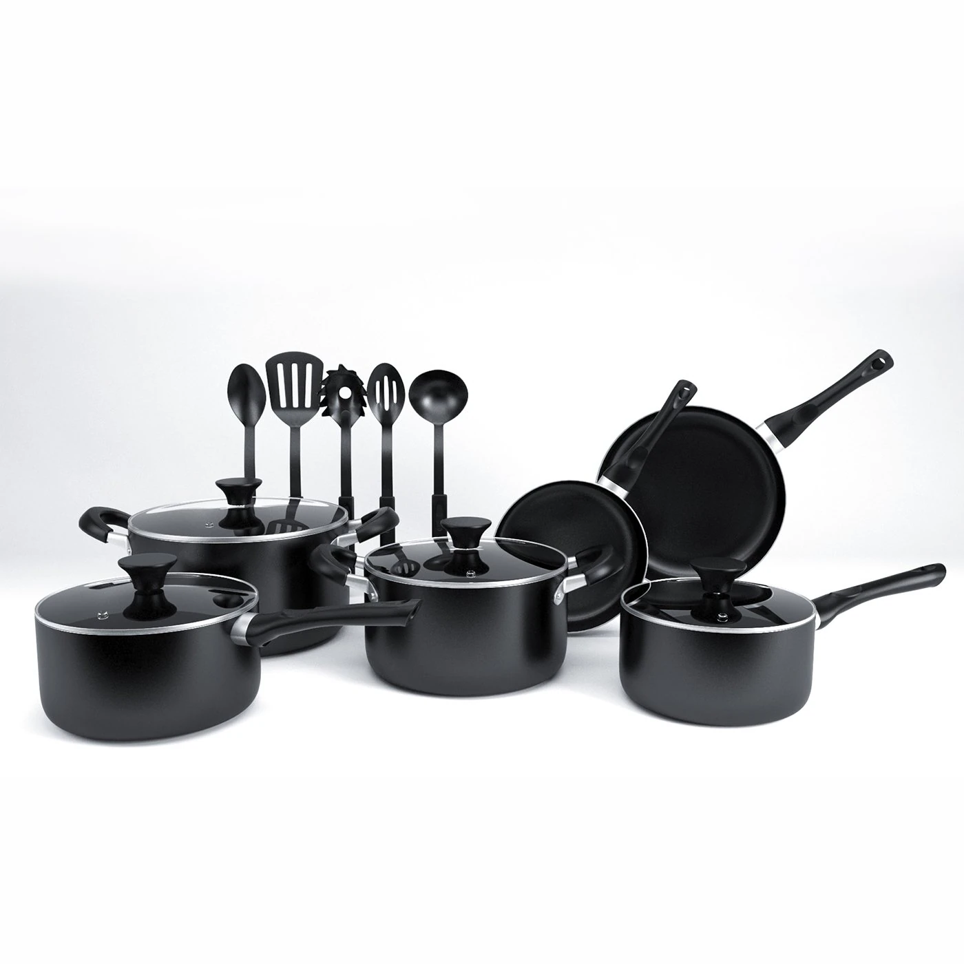 cook n home 15 piece non stick black 3D Model .c4d .max .obj .3ds .fbx .stl .blend 
