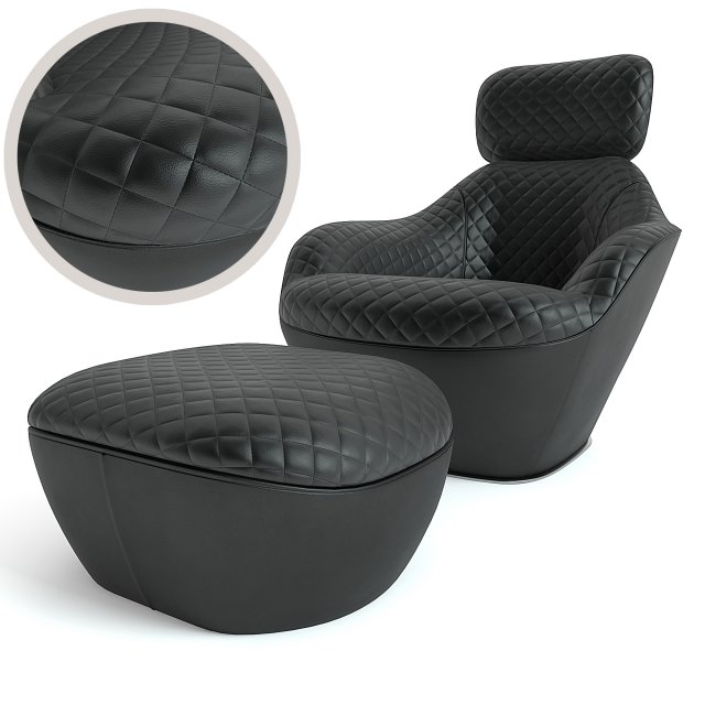 bergamote armchair and ottoman 3D Model .c4d .max .obj .3ds .fbx .stl .blend 