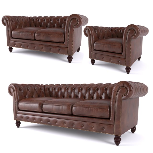 brooklyn chesterfield leather sofa and loveseat and armchair Model 3D .c4d .max .obj .3ds .fbx .stl .blend 