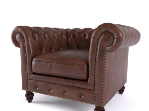 brooklyn chesterfield leather sofa and loveseat and armchair 3D Model