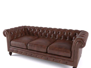 brooklyn chesterfield leather sofa and loveseat and armchair 3D Model