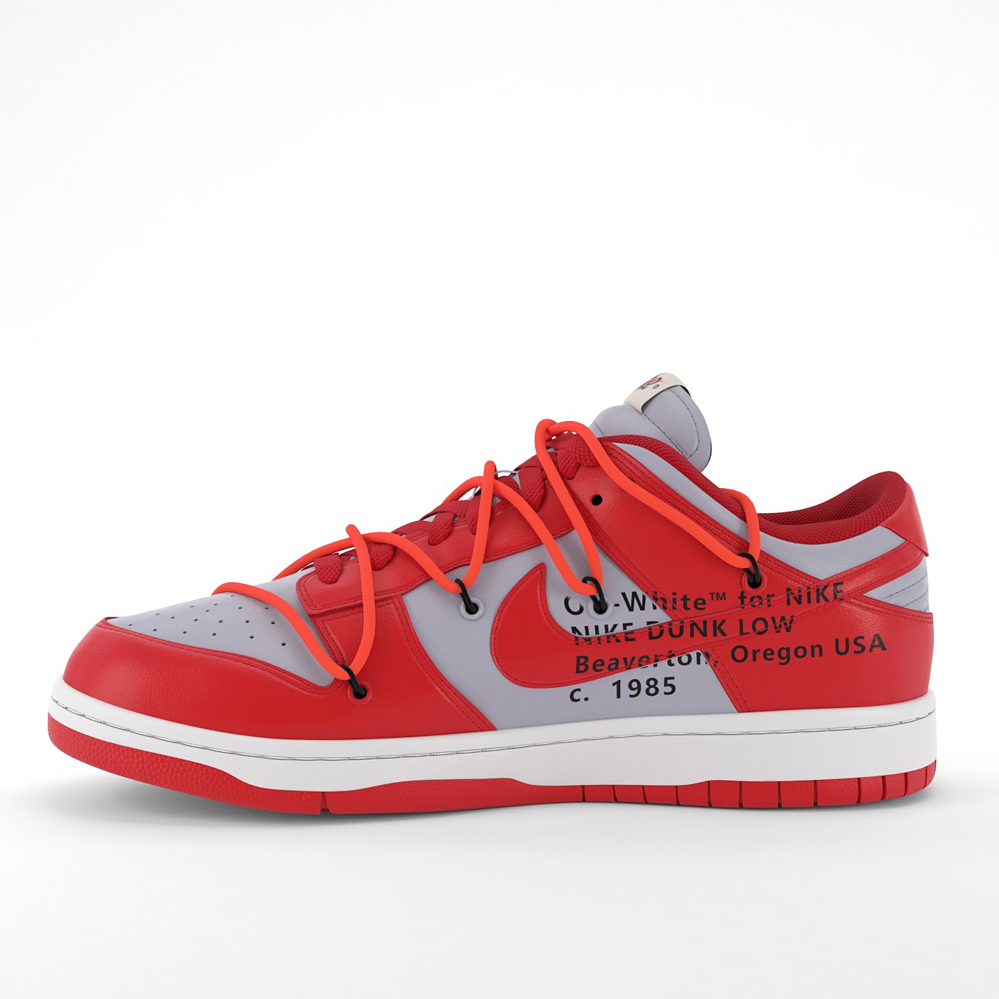 nike dunk low off white university red pbr 3D Model in Clothing