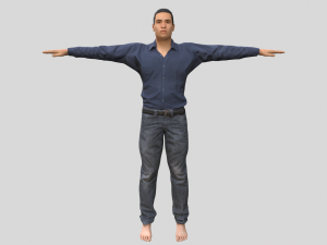 low poly man in blue shirt rigged Modèle 3D