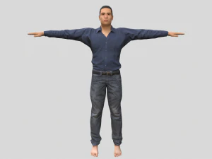 low poly man in blue shirt rigged 3D Model