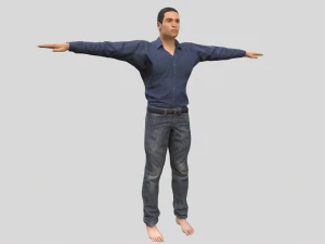 low poly man in blue shirt rigged 3D Model
