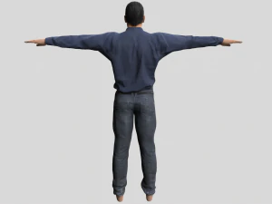 low poly man in blue shirt rigged 3D Model