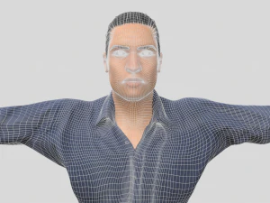 low poly man in blue shirt rigged 3D Model