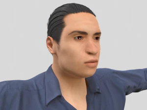 low poly man in blue shirt rigged 3D Model