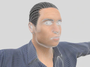 low poly man in blue shirt rigged 3D Model