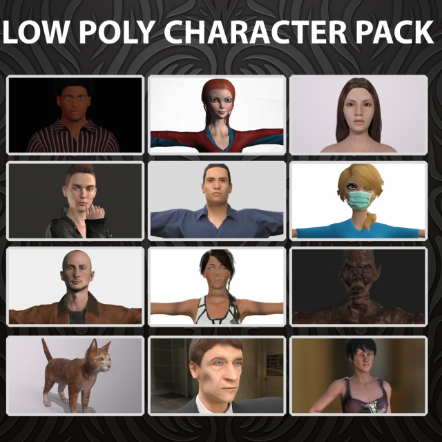 lowpoly character pack Model 3D .c4d .max .obj .3ds .fbx .stl .blend 