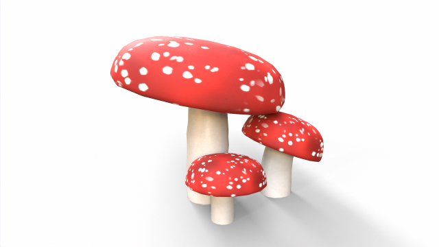 Red Mushrooms 3D Model .c4d .max .obj .3ds .fbx .stl .blend 
