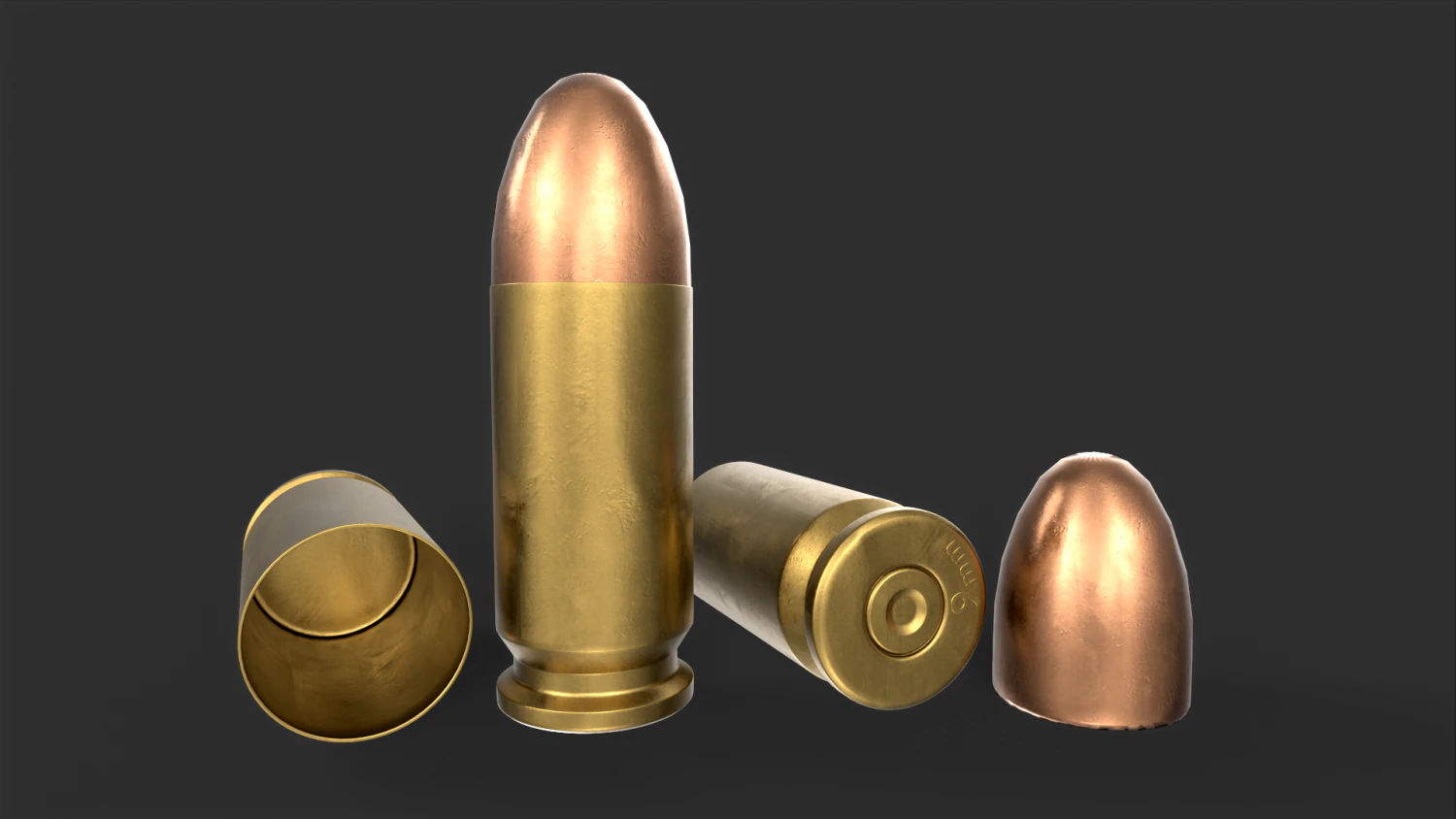 9mm Bullet 3D Model .c4d .max .obj .3ds .fbx .stl .blend 