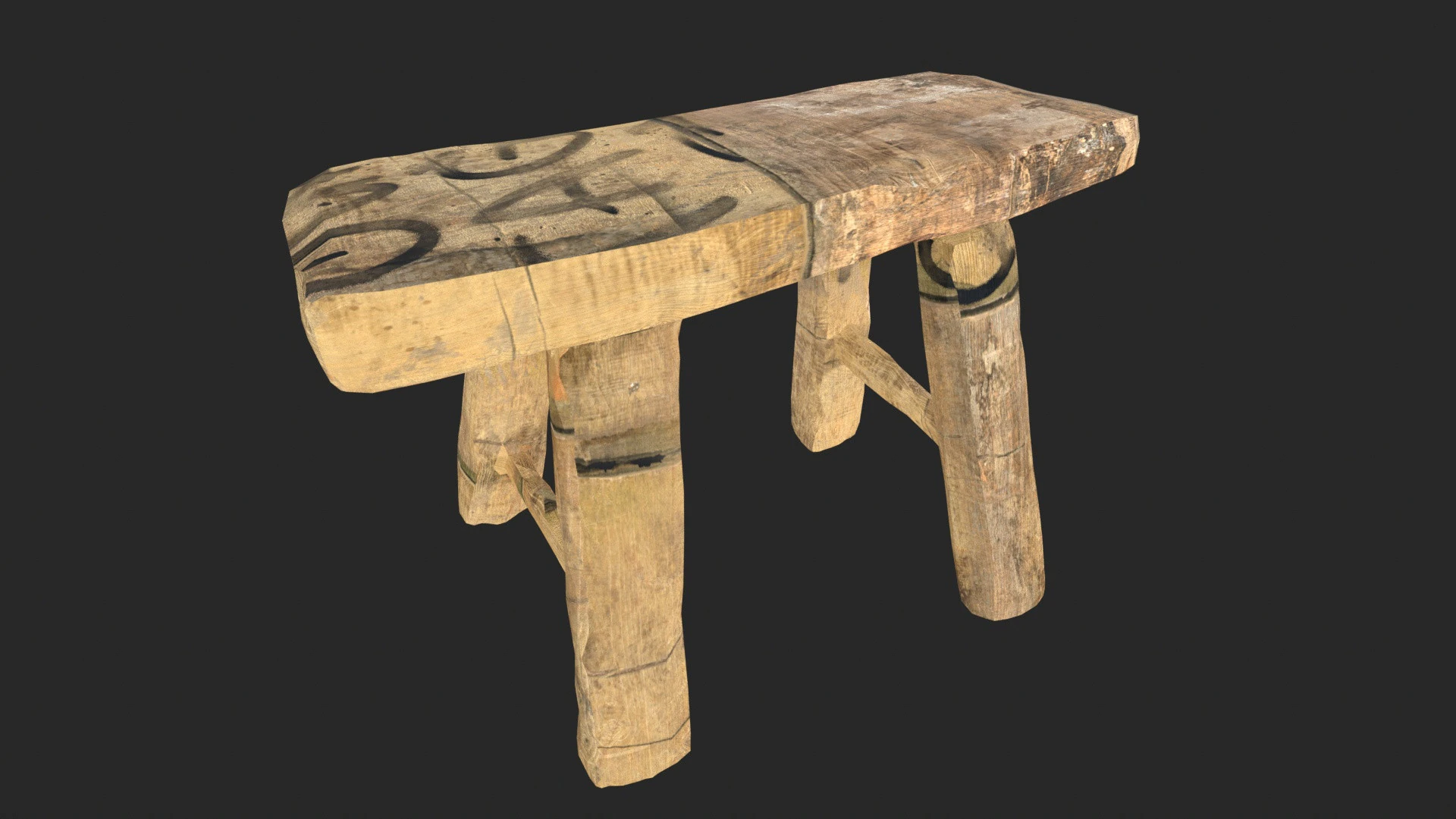 Wooden Stool 3D Model .c4d .max .obj .3ds .fbx .stl .blend