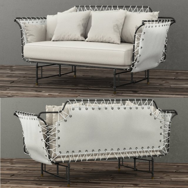 restoration hardware-19th c campaign setee Modelo 3D .c4d .max .obj .3ds .fbx .stl .blend 