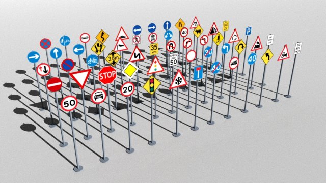 traffic signs basic package Modelo 3D .c4d .max .obj .3ds .fbx .stl .blend 