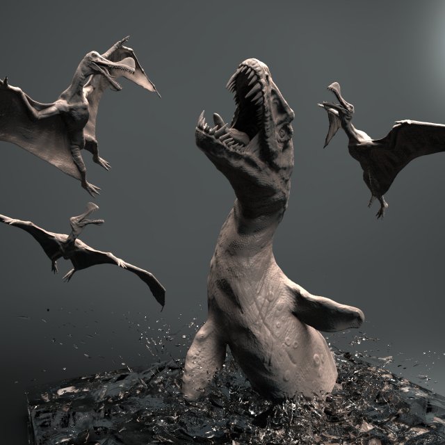mosasaurs vs ornithoheirus high poly scene 3D Model .c4d .max .obj .3ds .fbx .stl .blend 