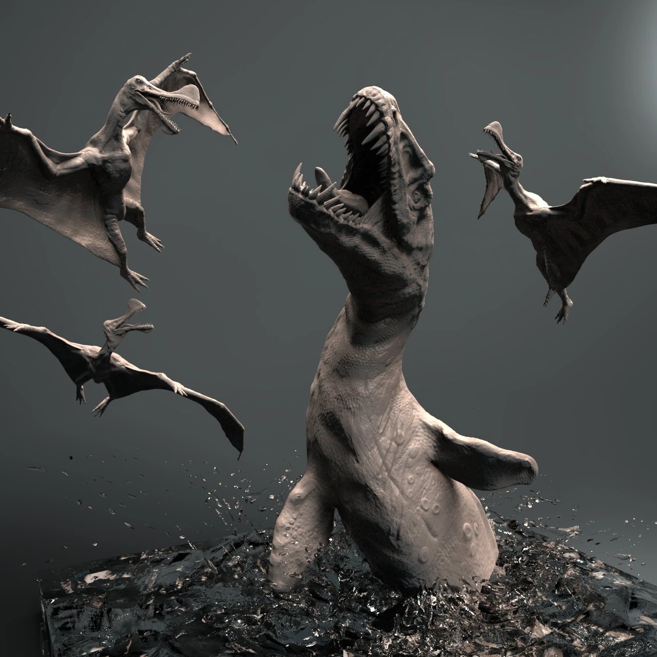 mosasaurs vs ornithoheirus high poly scene 3D Model .c4d .max .obj .3ds .fbx .stl .blend