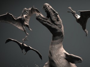 mosasaurs vs ornithoheirus high poly scene 3D Model