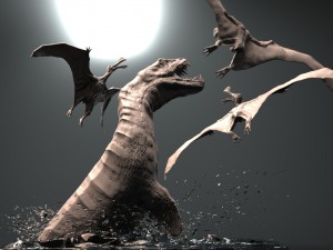 mosasaurs vs ornithoheirus high poly scene 3D Model