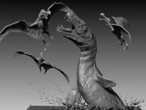 mosasaurs vs ornithoheirus high poly scene 3D Model