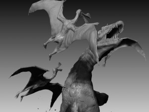 mosasaurs vs ornithoheirus high poly scene 3D Model