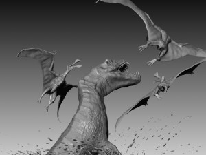 mosasaurs vs ornithoheirus high poly scene 3D Model