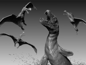 mosasaurs vs ornithoheirus high poly scene 3D Model