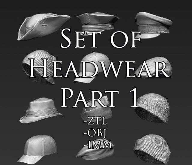 set of headwear part 1 3D 模型 .c4d .max .obj .3ds .fbx .stl .blend 