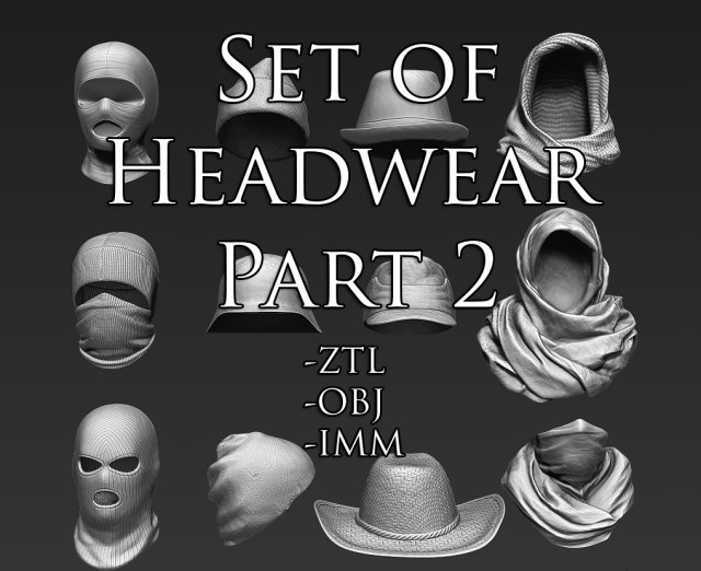 set of headwear part 2 Model 3D .c4d .max .obj .3ds .fbx .stl .blend 