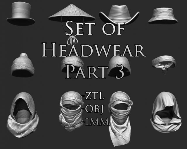 set of headwear part 3 3D 模型 .c4d .max .obj .3ds .fbx .stl .blend 