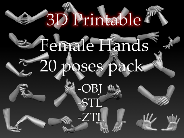 3d printable female hands 20 poses pack 3D Модель .c4d .max .obj .3ds .fbx .stl .blend 