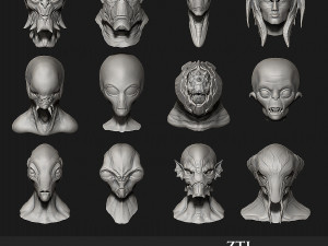 12 aliens heads 3D Model