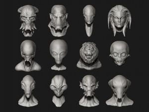 12 aliens heads Model 3D