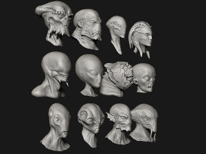 12 aliens heads Model 3D