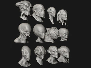 12 aliens heads 3D Model