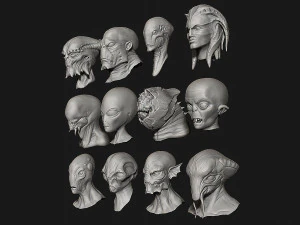 12 aliens heads 3D Model