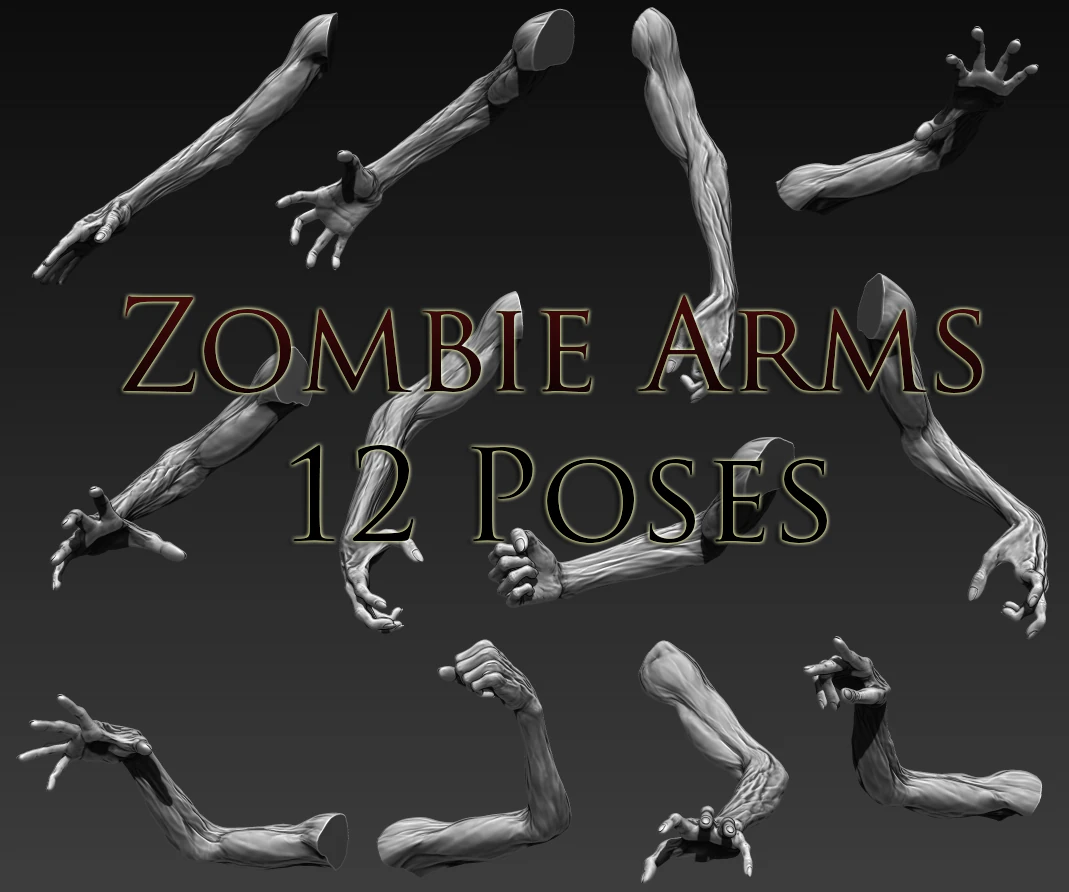 12 zombie arms 3D Model .c4d .max .obj .3ds .fbx .stl .blend