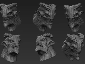 скульптура голови демона 09 3D Модель