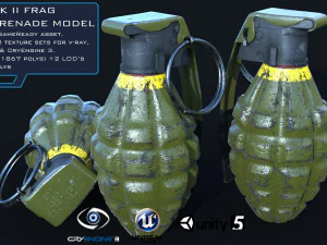 mk2 ручная граната highpoly lowpoly 2 детей 3D Модель