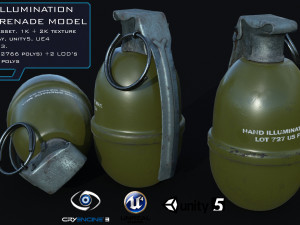 mk1 illumination hand grenade game ready 2 lods 3D Model