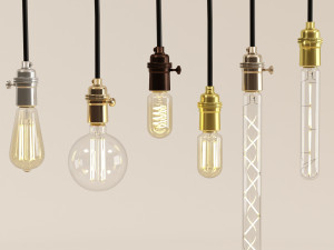 decorative edison led tube set e24 with sockets 3D 模型