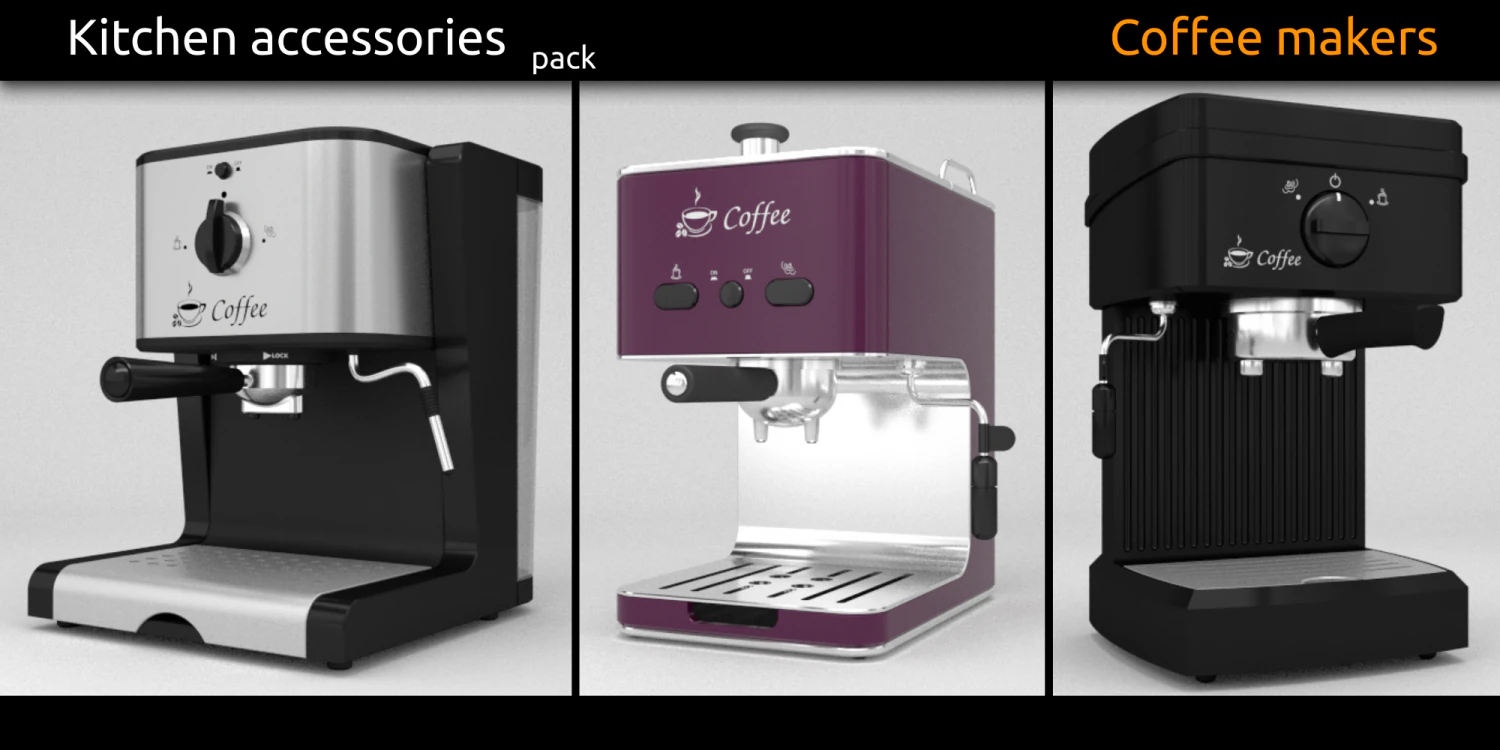kitchen accessories pack - coffee makers 3D Model .c4d .max .obj .3ds .fbx .stl .blend 