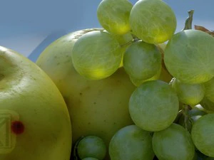 bol de fruits raisins feuilles pommes couper damast Modèle 3D