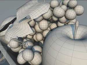 bol de fruits raisins feuilles pommes couper damast Modèle 3D