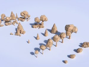 paper trees and bushes collection 3D Model