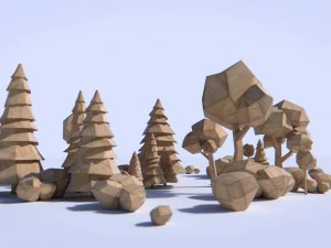 paper trees and bushes collection 3D Model
